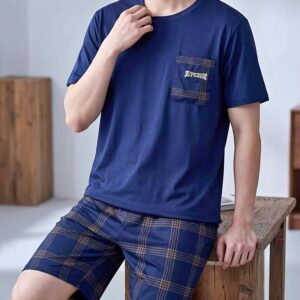Conjunto Pijama Hombre – Polo Bolsillo + Short Cuadros